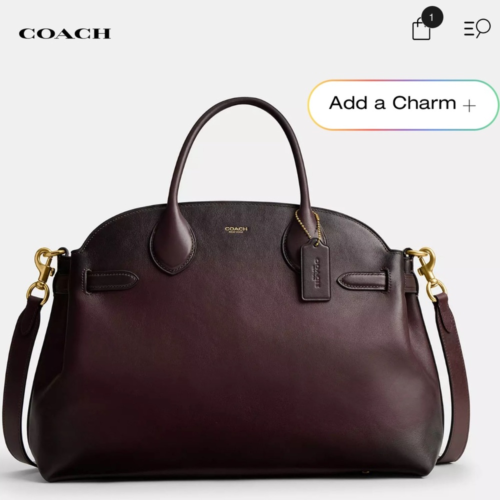 COACH NEW Soft Empire Carryall Bag 40 Natural Grain Leather Brass Merlot - Picture 3 of 12